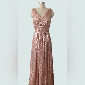 Rose Gold V Neck N back Sequins Bridesmaid Dress,  Wedding/Prom/Evening Dress
